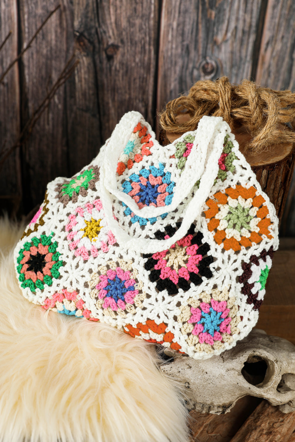 Boho Floral Crochet Retro Mini-Tote Bag Online Sale