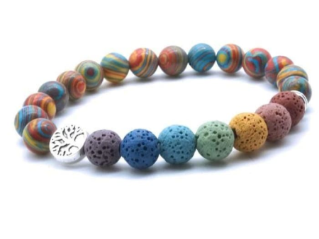 Tree of life Seven Chakra and Rainbow Beads Lava Stone Bracelet Hot on Sale