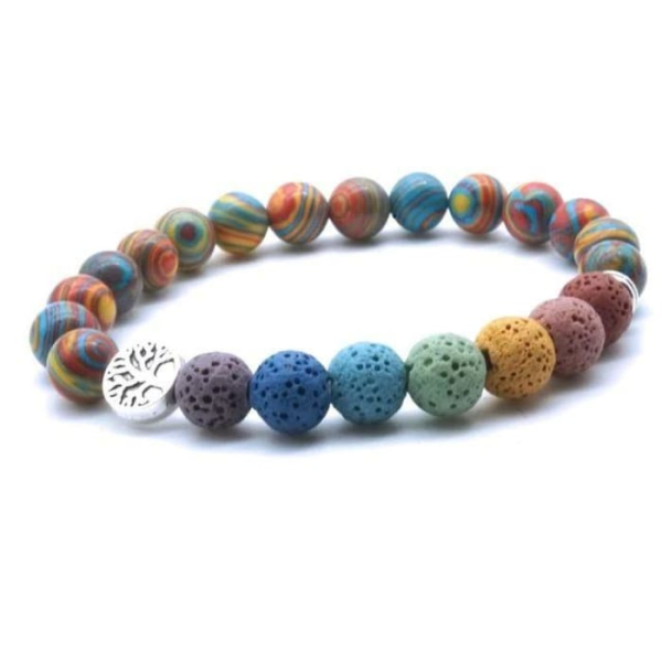 Tree of life Seven Chakra and Rainbow Beads Lava Stone Bracelet Hot on Sale