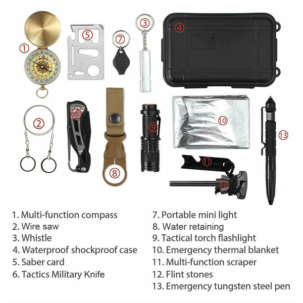 14 in 1 Outdoor Emergency Survival And Safety Gear Kit Camping Tactical Tools SOS EDC Case Online now