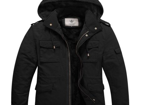 Wenven Men s Winter Safari Casual Fleece Lined Parka Jacket with Hood Black L For Discount