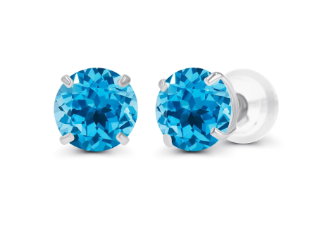 2.00 Carat Natural Swiss Blue Topaz Stud Earrings in 14K White Gold Online Hot Sale