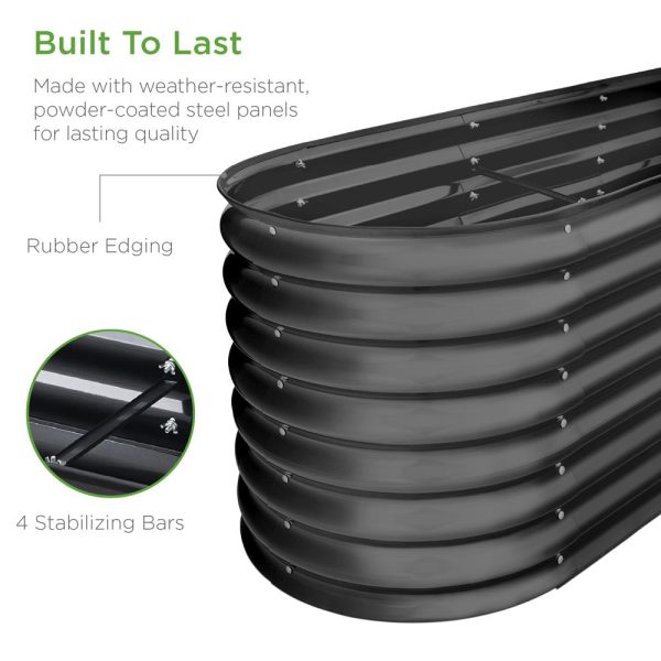 Best Choice Products 8X2X2Ft Metal Raised Garden Bed, Oval Outdoor Planter Box W  4 Support Bars - Charcoal on Sale