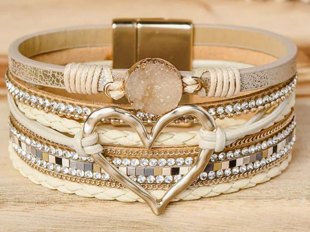 Bohemian Heart Rhinestone Magnetic Buckle Bracelet Online