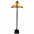 62   Brown Two Lights Traditional Shaped Floor Lamp With Brown And White Stained Glass Cone Shade  For Sale