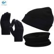 Winter Beanie Hat Scarf Touchscreen Gloves Set for Men and Women,with Warm Knit Fleece Linen (Black) For Sale