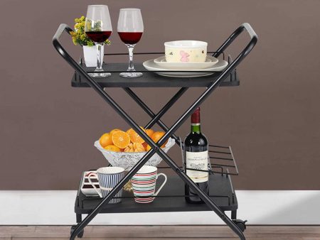 2-Tier Rolling  Cart With Wine Rack, Lockable Wheel Multi-Functional Storage Rack For Bar Office And Kitchen Cheap