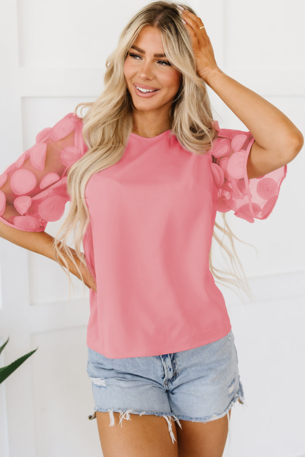 Aliza Applique Mesh Half Sleeve Blouse Online now