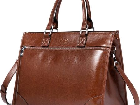 Womens Briefcase Oil Wax Leather 15.6 Inch Laptop Business Vintage Ladies Large Capacity Shoulder Bag Brown Hot on Sale