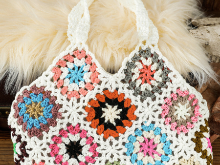 Boho Floral Crochet Retro Mini-Tote Bag Online Sale