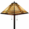 62   Brown Two Lights Traditional Shaped Floor Lamp With Brown And White Stained Glass Cone Shade  For Sale