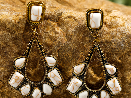 White Turquoise Inlay Cut Out Western Dangle Earrings For Discount