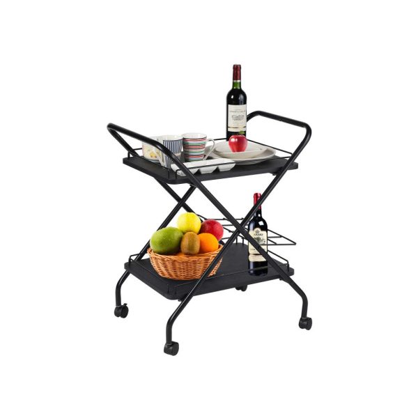 2-Tier Rolling  Cart With Wine Rack, Lockable Wheel Multi-Functional Storage Rack For Bar Office And Kitchen Cheap